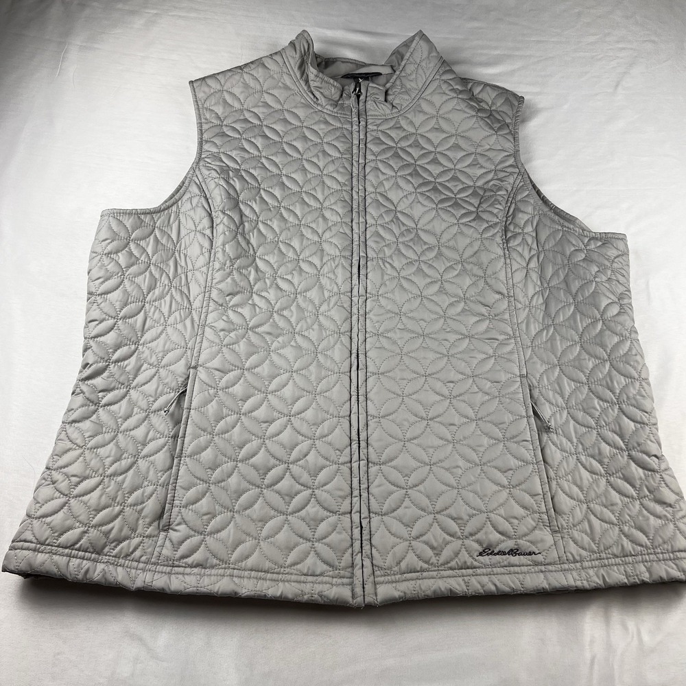 Eddie Bauer Vest Full Zip Quilted Outdoor Warm Fall Polyester Gray Womens Sz 2XL